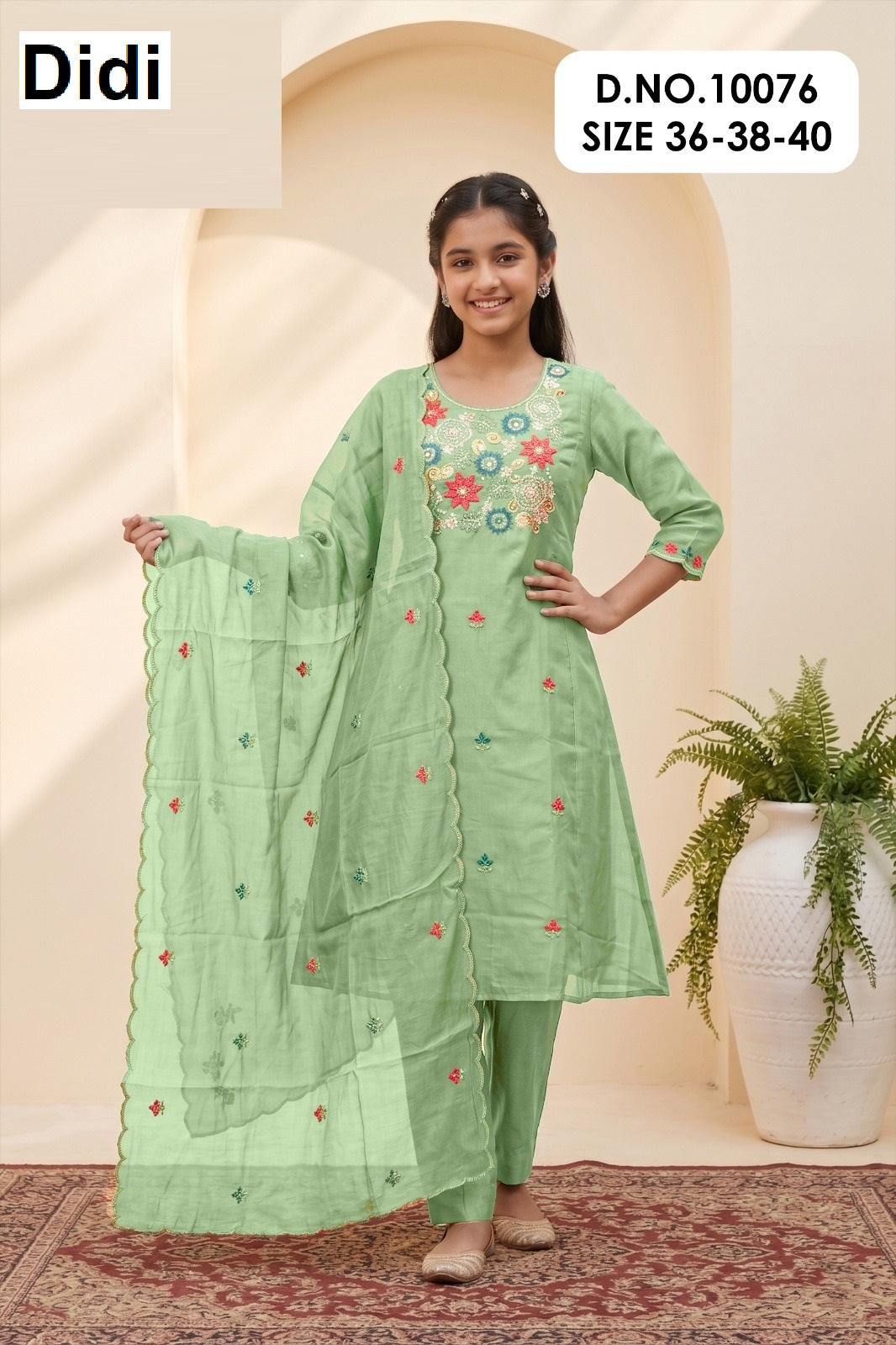 Kenisha 2 Dn 10076 Didi Mul Chanderi Girls Readymade Pant Suits Wholesaler Ahmedabad