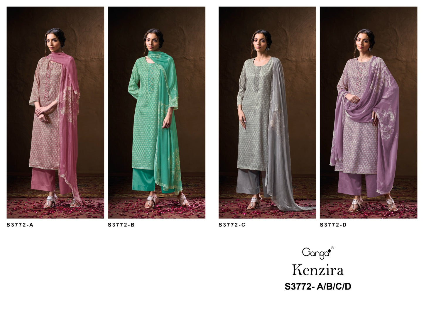 Kenzira 3772 Ganga Premium Cotton Plazzo Style Suits Supplier India
