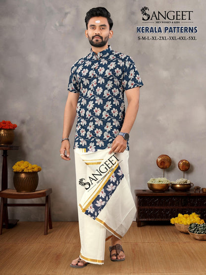 Kerala Patterns Sangeet Pure Cotton Mens Dhoti Shirts Exporter Gujarat