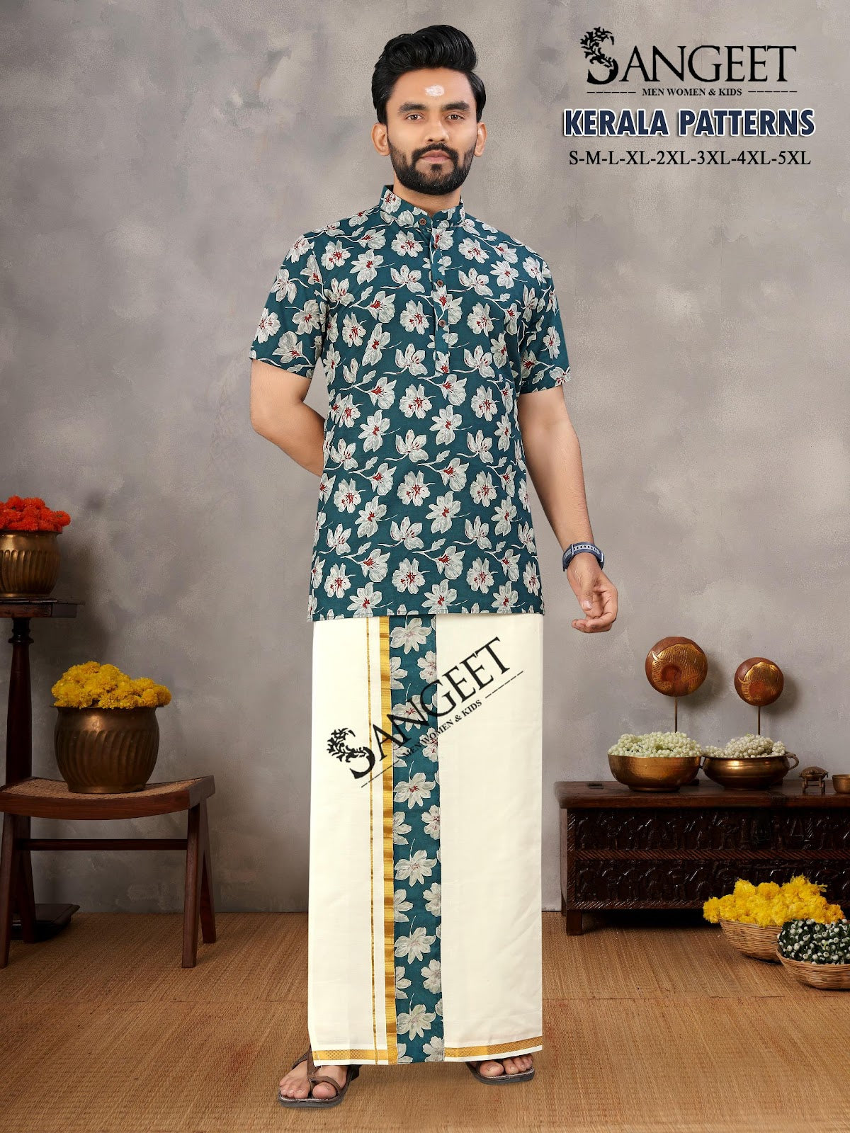 Kerala Patterns Sangeet Pure Cotton Mens Dhoti Shirts Exporter Gujarat