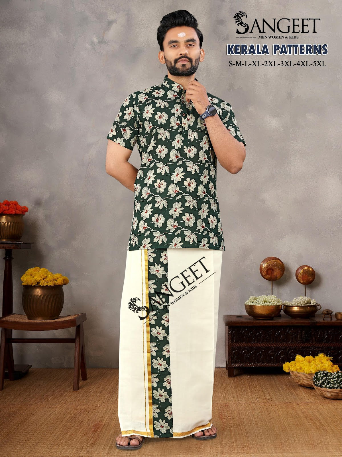 Kerala Patterns Sangeet Pure Cotton Mens Dhoti Shirts Exporter Gujarat
