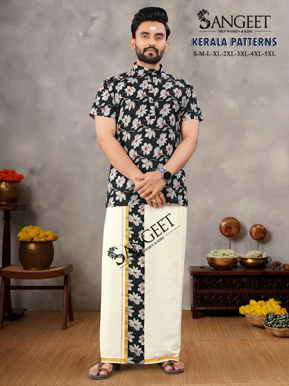 Kerala Patterns Sangeet Pure Cotton Mens Dhoti Shirts Exporter Gujarat