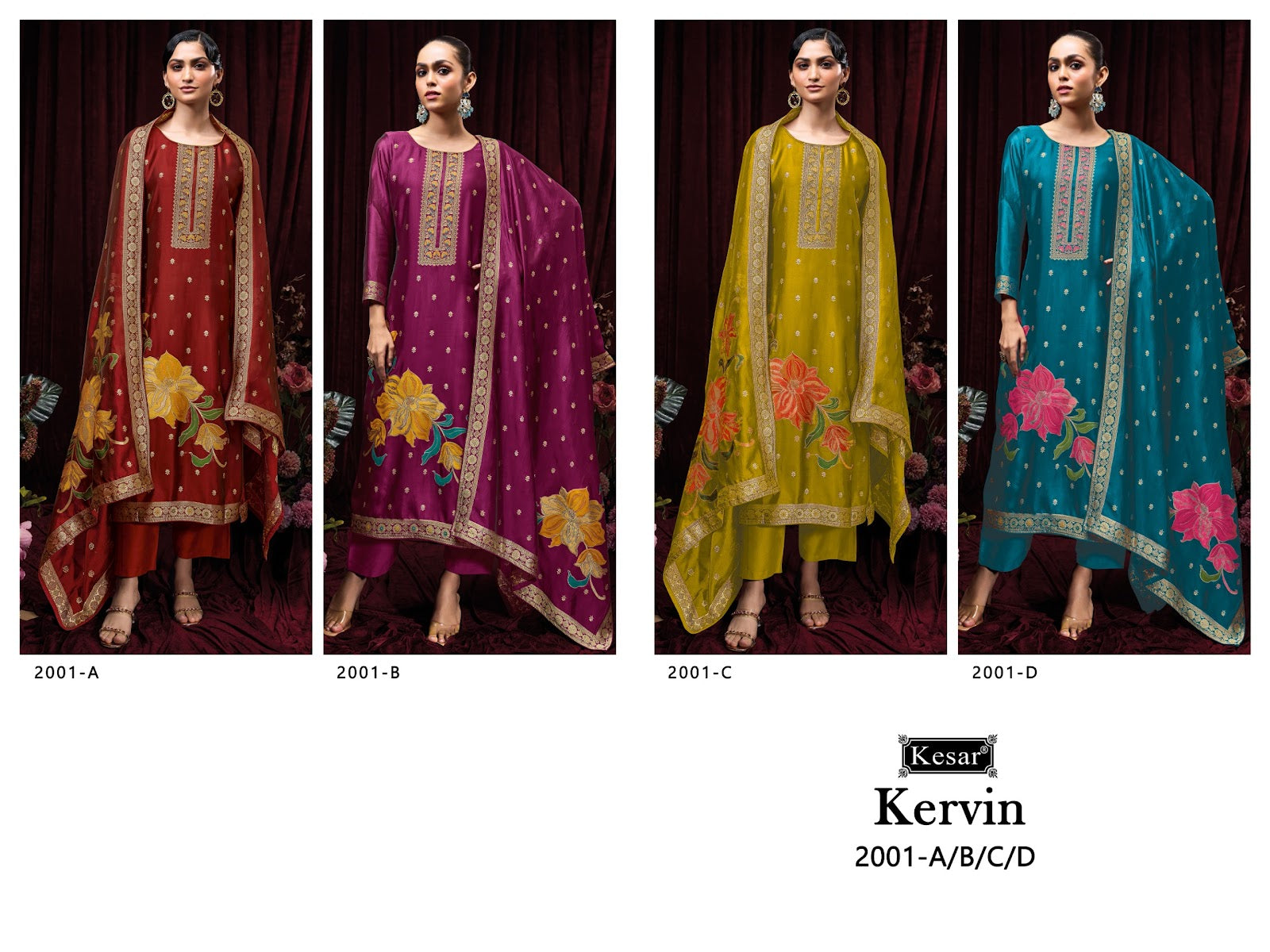 Kervin 2001 Kesar Premium Silk Plazzo Style Suits Wholesale Rate