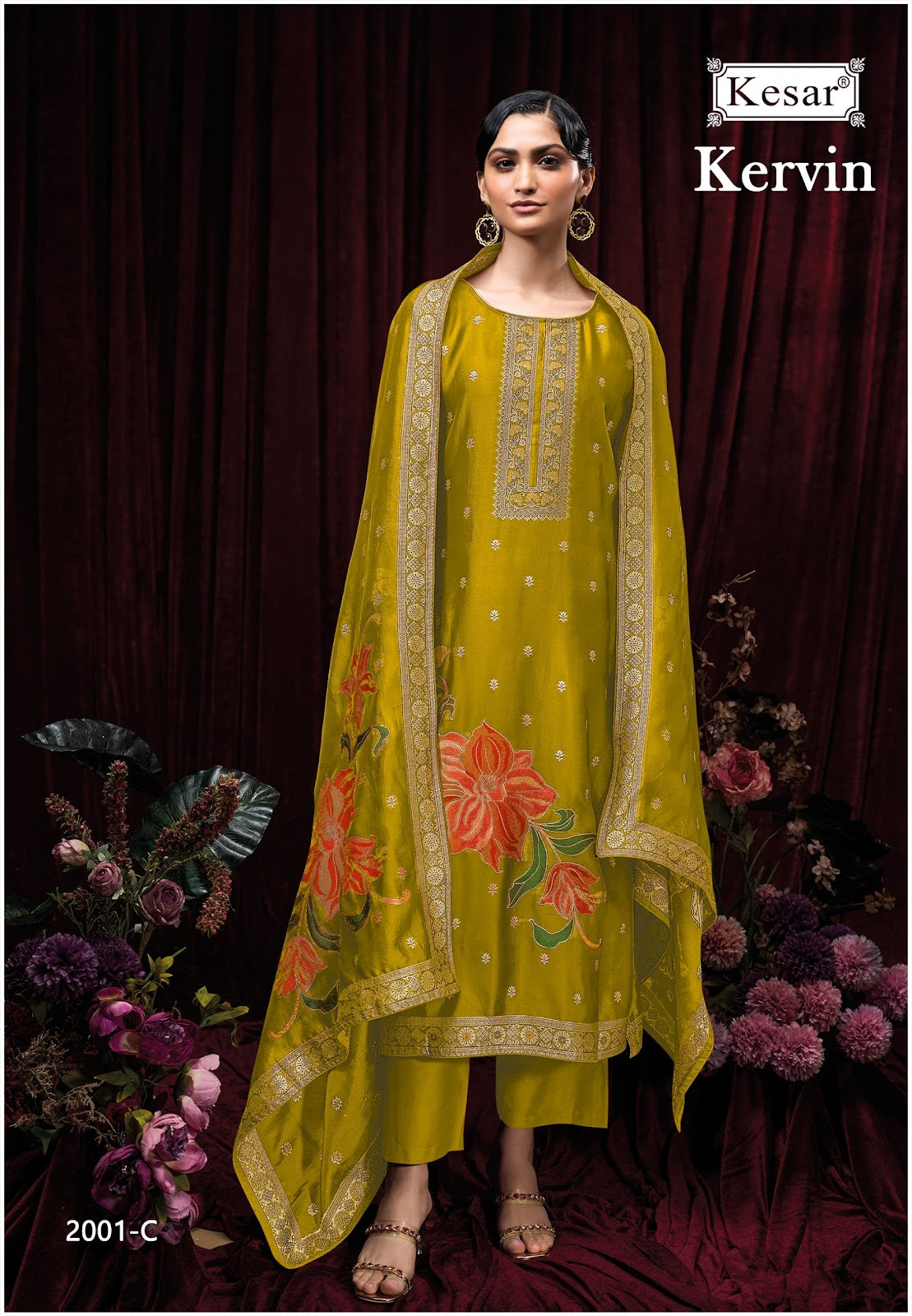 Kervin 2001 Kesar Premium Silk Plazzo Style Suits Wholesale Rate