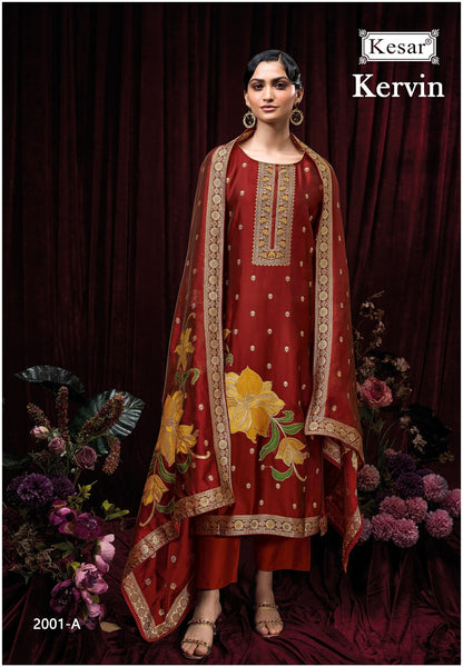 Kervin 2001 Kesar Premium Silk Plazzo Style Suits Wholesale Rate