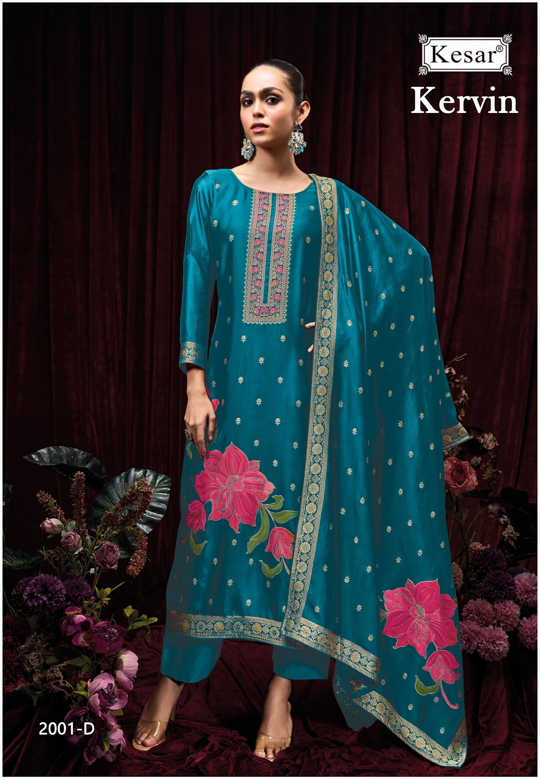 Kervin 2001 Kesar Premium Silk Plazzo Style Suits Wholesale Rate