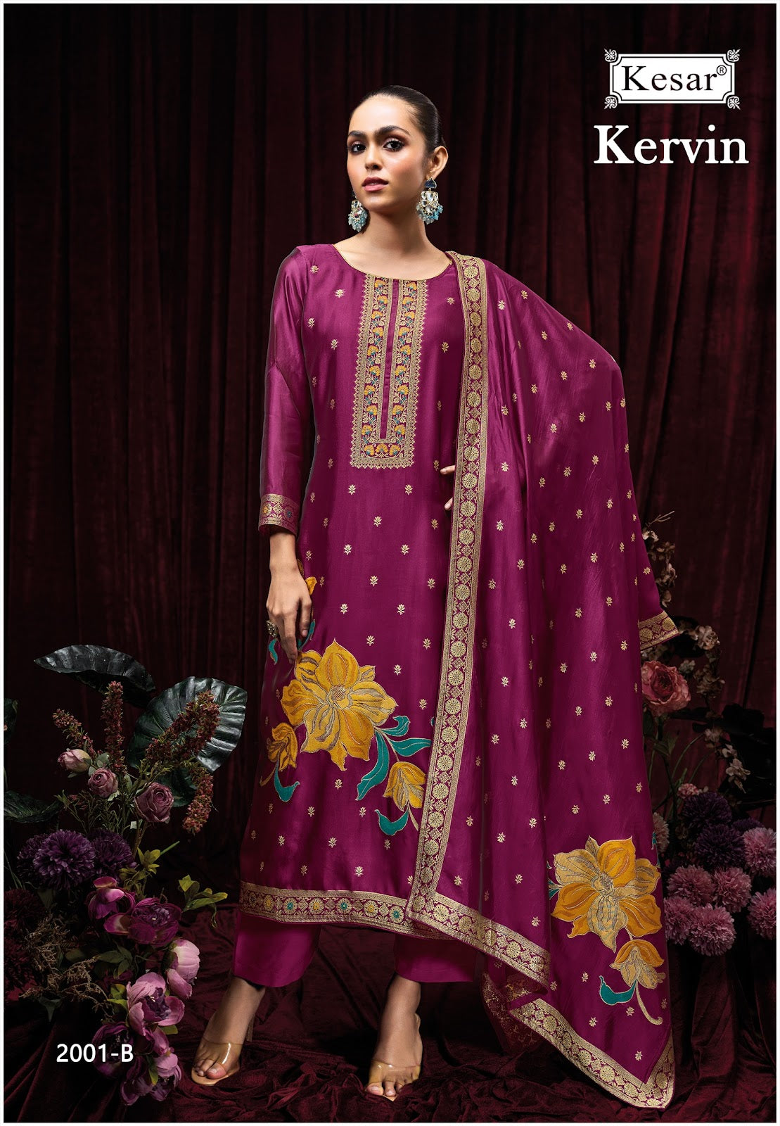 Kervin 2001 Kesar Premium Silk Plazzo Style Suits Wholesale Rate