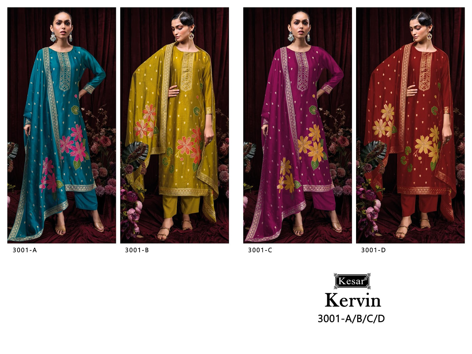 Kervin 3001 Kesar Premium Silk Plazzo Style Suits Wholesaler
