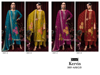 Kervin 3001 Kesar Premium Silk Plazzo Style Suits Wholesaler
