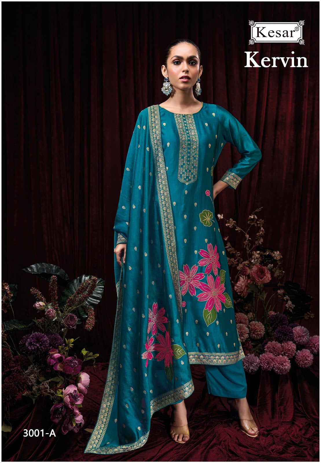Kervin 3001 Kesar Premium Silk Plazzo Style Suits Wholesaler
