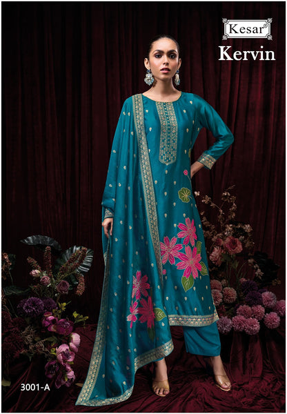 Kervin 3001 Kesar Premium Silk Plazzo Style Suits Wholesaler