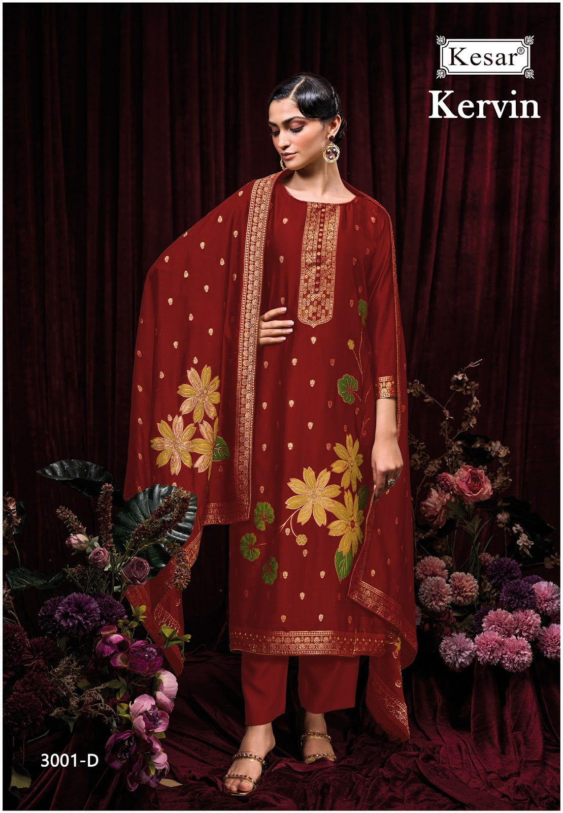 Kervin 3001 Kesar Premium Silk Plazzo Style Suits Wholesaler