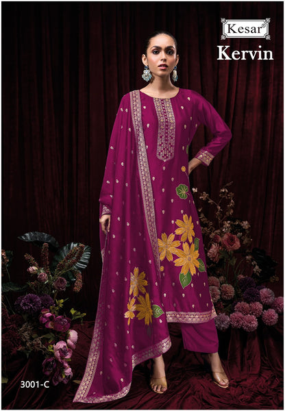 Kervin 3001 Kesar Premium Silk Plazzo Style Suits Wholesaler