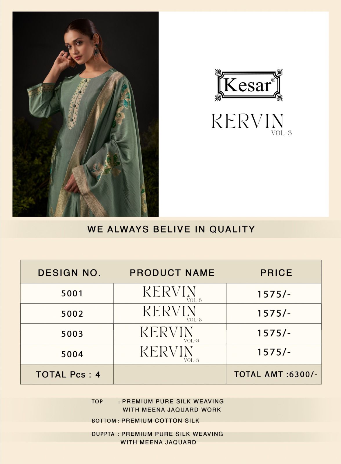 Kervin Vol 3 Kesar Pure Silk Pant Style Suits Exporter India