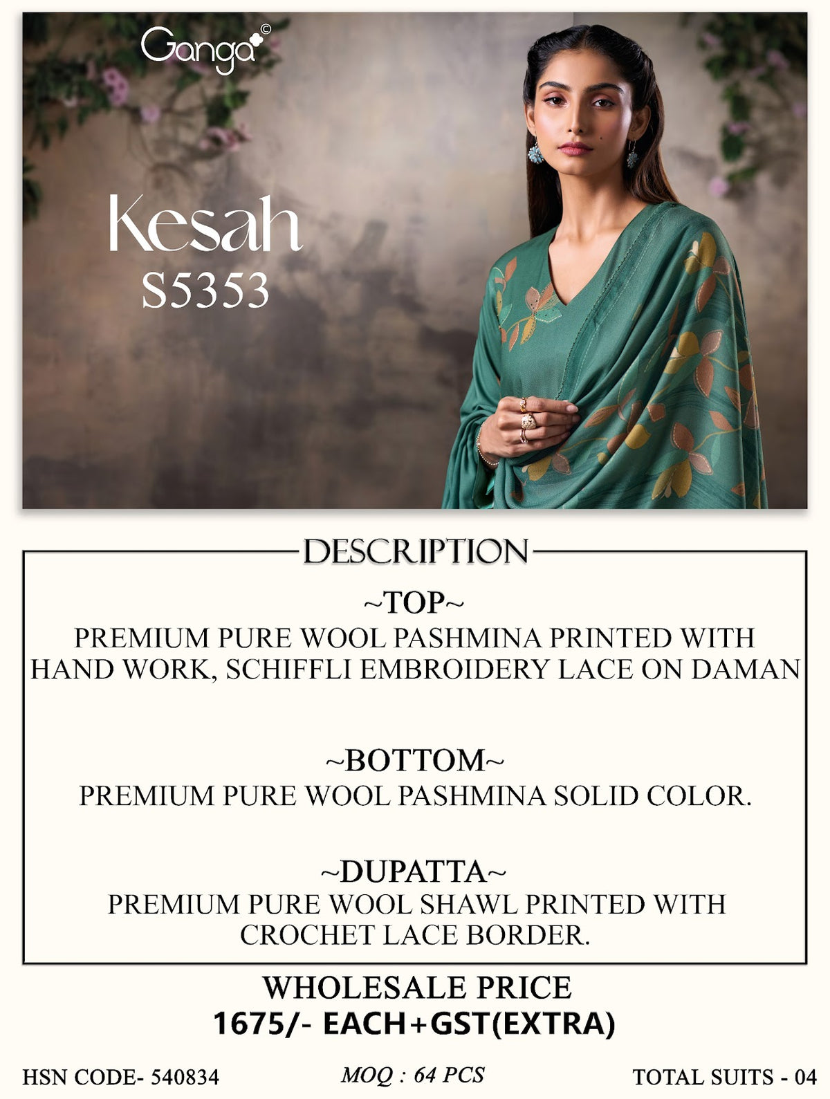 Kesah S5353 Ganga Wool Pashmina Suits Manufacturer Gujarat