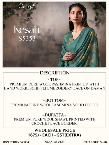 Kesah S5353 Ganga Wool Pashmina Suits Manufacturer Gujarat
