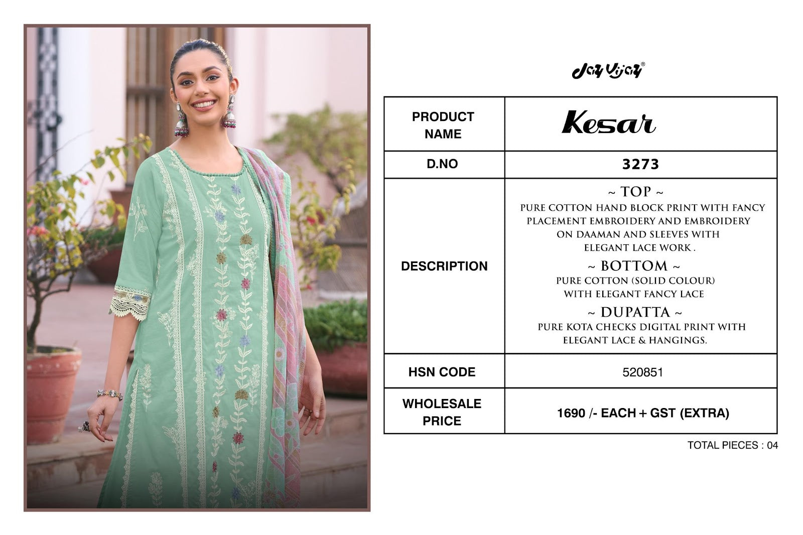 Kesar 3273 Jay Vijay Pure Cotton Pant Style Suits Wholesaler Gujarat