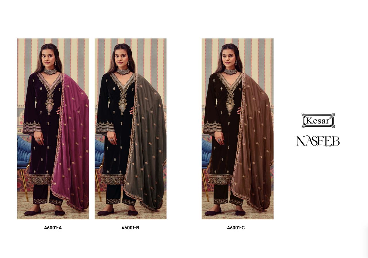 Naseeb Kesar Silk Velvet Suits Wholesale Price