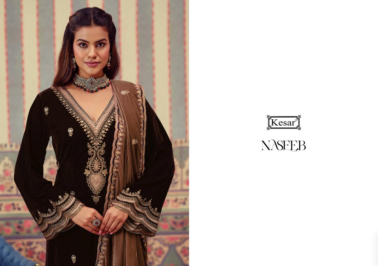 Naseeb Kesar Silk Velvet Suits Wholesale Price