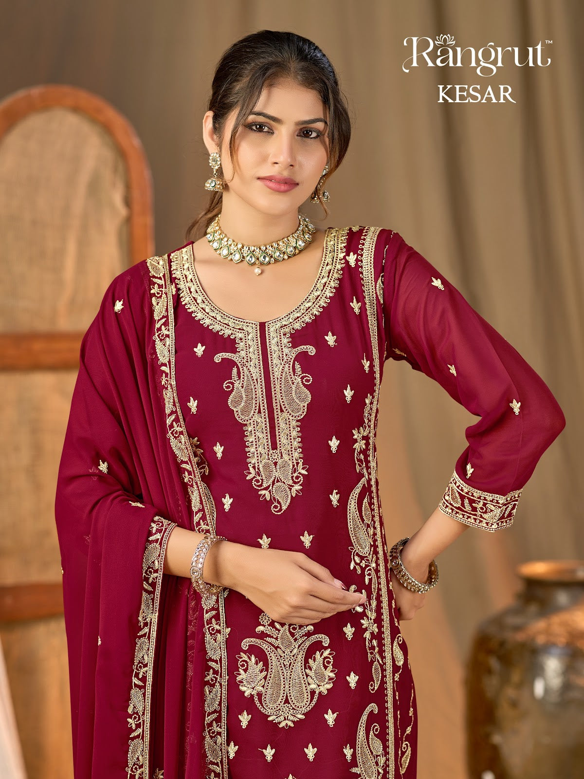 Kesar Rangrut Banwery Georgette Readymade Plazzo Style Suits Supplier India