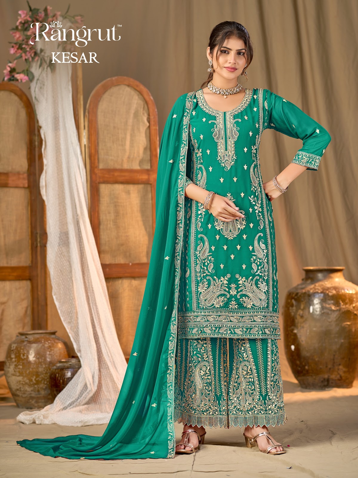 Kesar Rangrut Banwery Georgette Readymade Plazzo Style Suits Supplier India