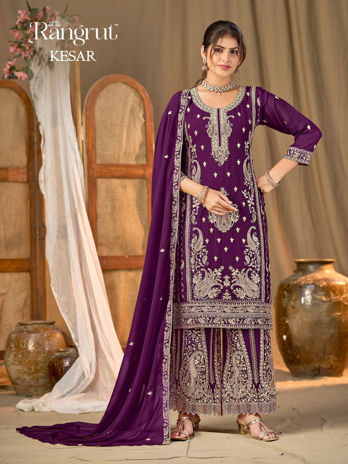 Kesar Rangrut Banwery Georgette Readymade Plazzo Style Suits Supplier India