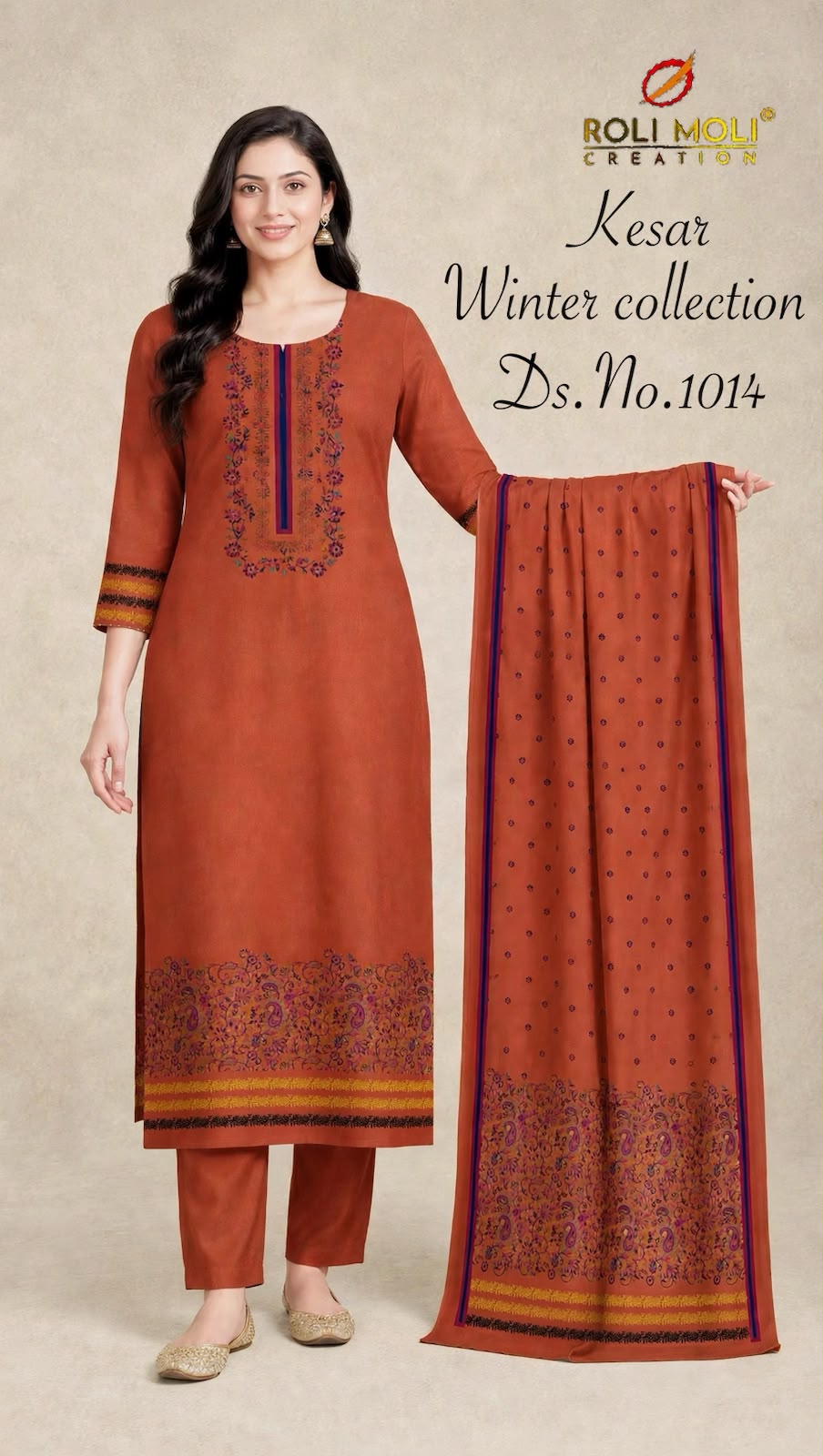 Kesar Roli Moli Twill Pashmina Suits Supplier India