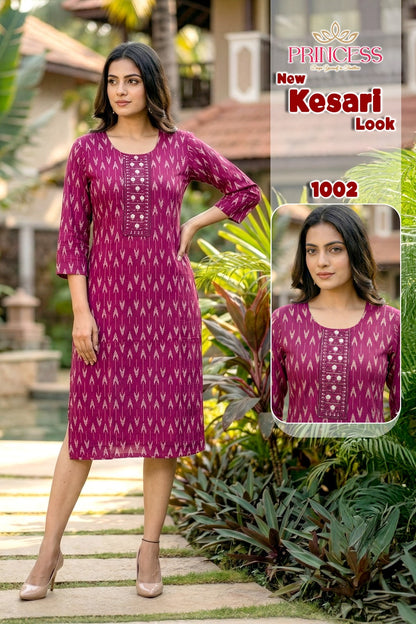 Kesari Princess Creation Reyon Knee Length Kurtis Supplier India
