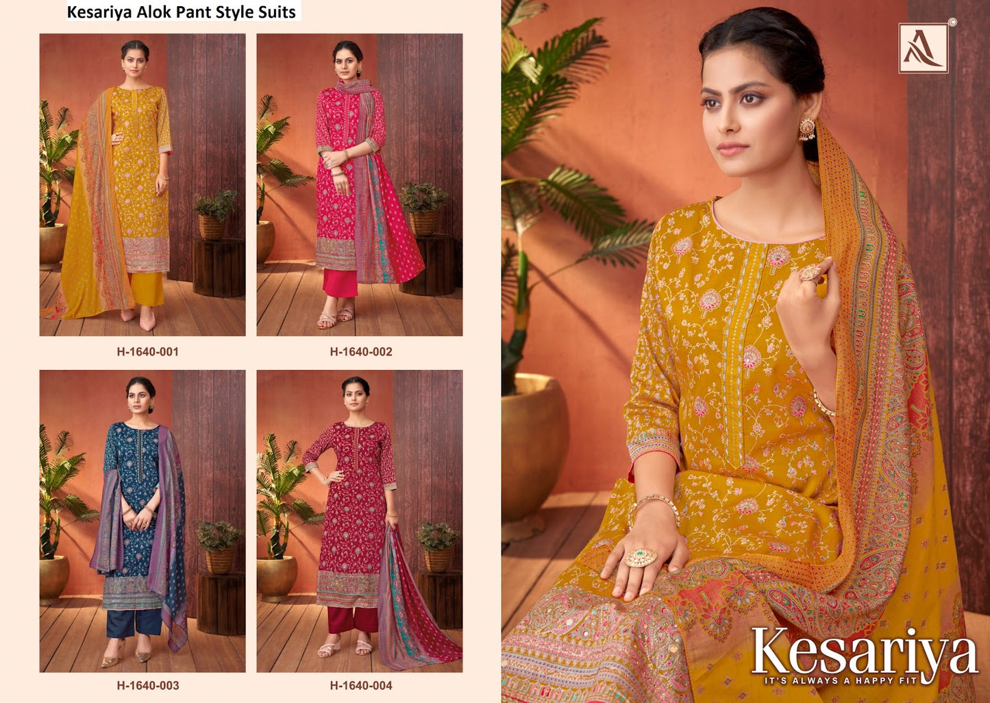 Kesariya Alok Pure Zam Pant Style Suits Supplier India