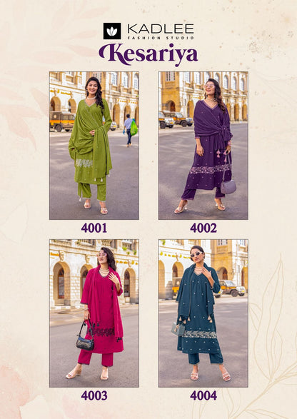 Kesariya Kadlee Viscose Slub Readymade Pant Style Suits Wholesale Rate
