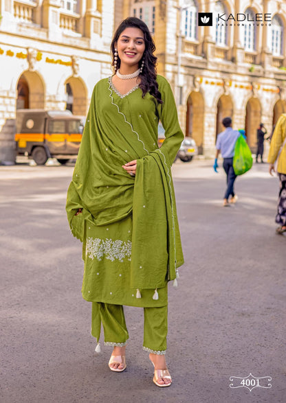 Kesariya Kadlee Viscose Slub Readymade Pant Style Suits Wholesale Rate