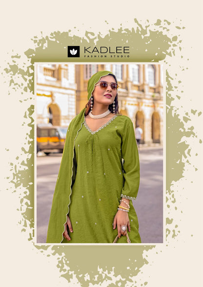 Kesariya Kadlee Viscose Slub Readymade Pant Style Suits Wholesale Rate