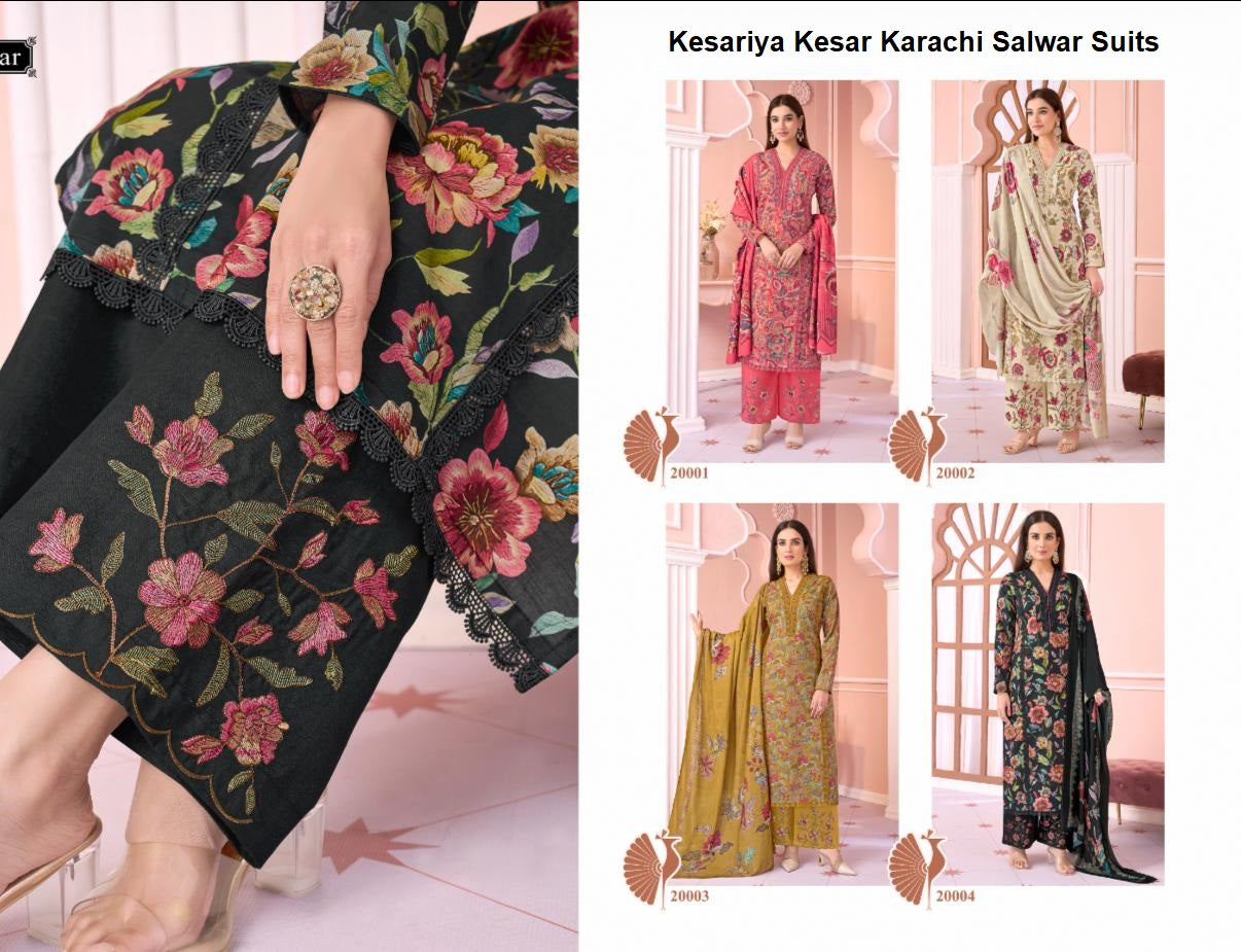 Kesariya Kesar Slub Lawn Karachi Salwar Suits Wholesale Price
