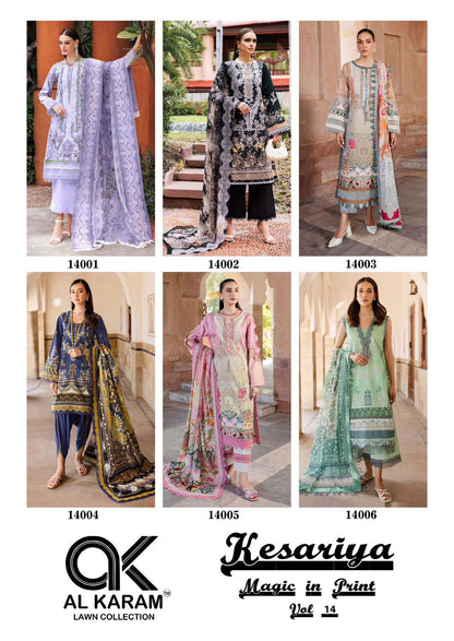 Kesariya Magic In Print Vol 14 Al Karam Lawn Karachi Salwar Suits Supplier Gujarat