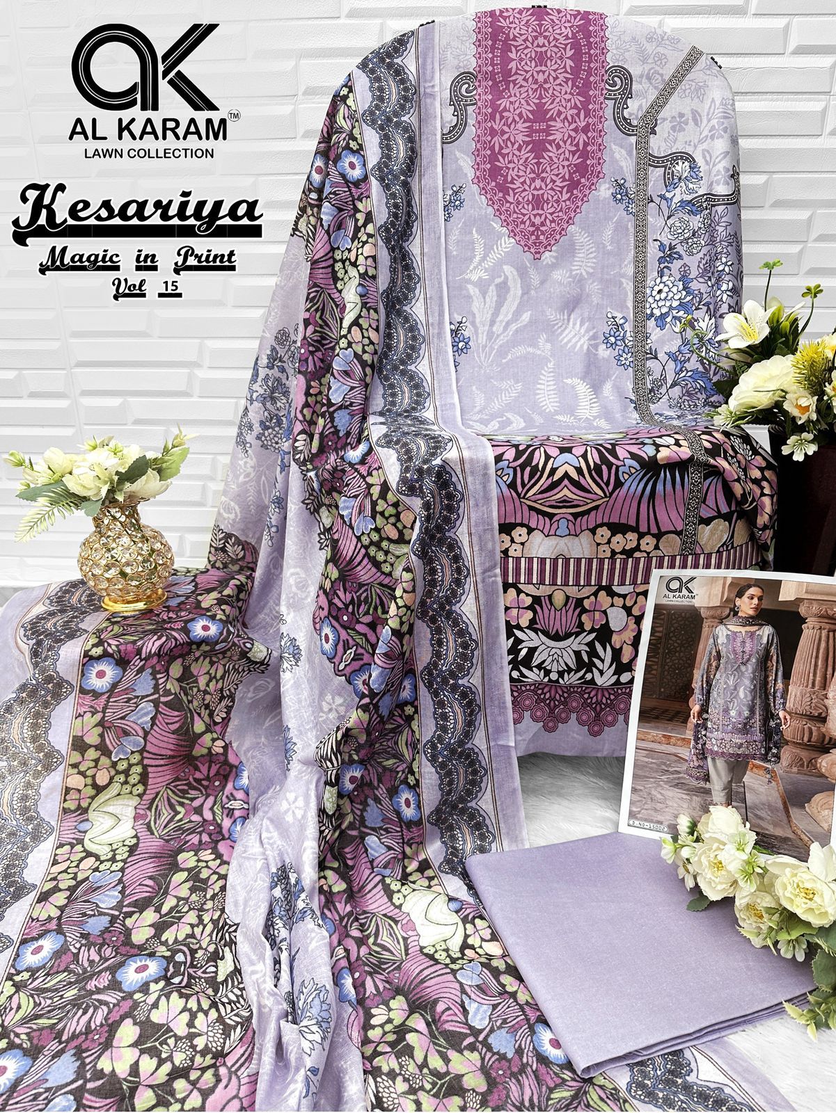 Kesariya Magic In Print Vol 15 Al Karam Cambric Karachi Salwar Suits Exporter India