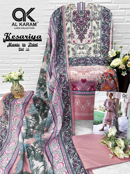 Kesariya Magic In Print Vol 15 Al Karam Cambric Karachi Salwar Suits Exporter India