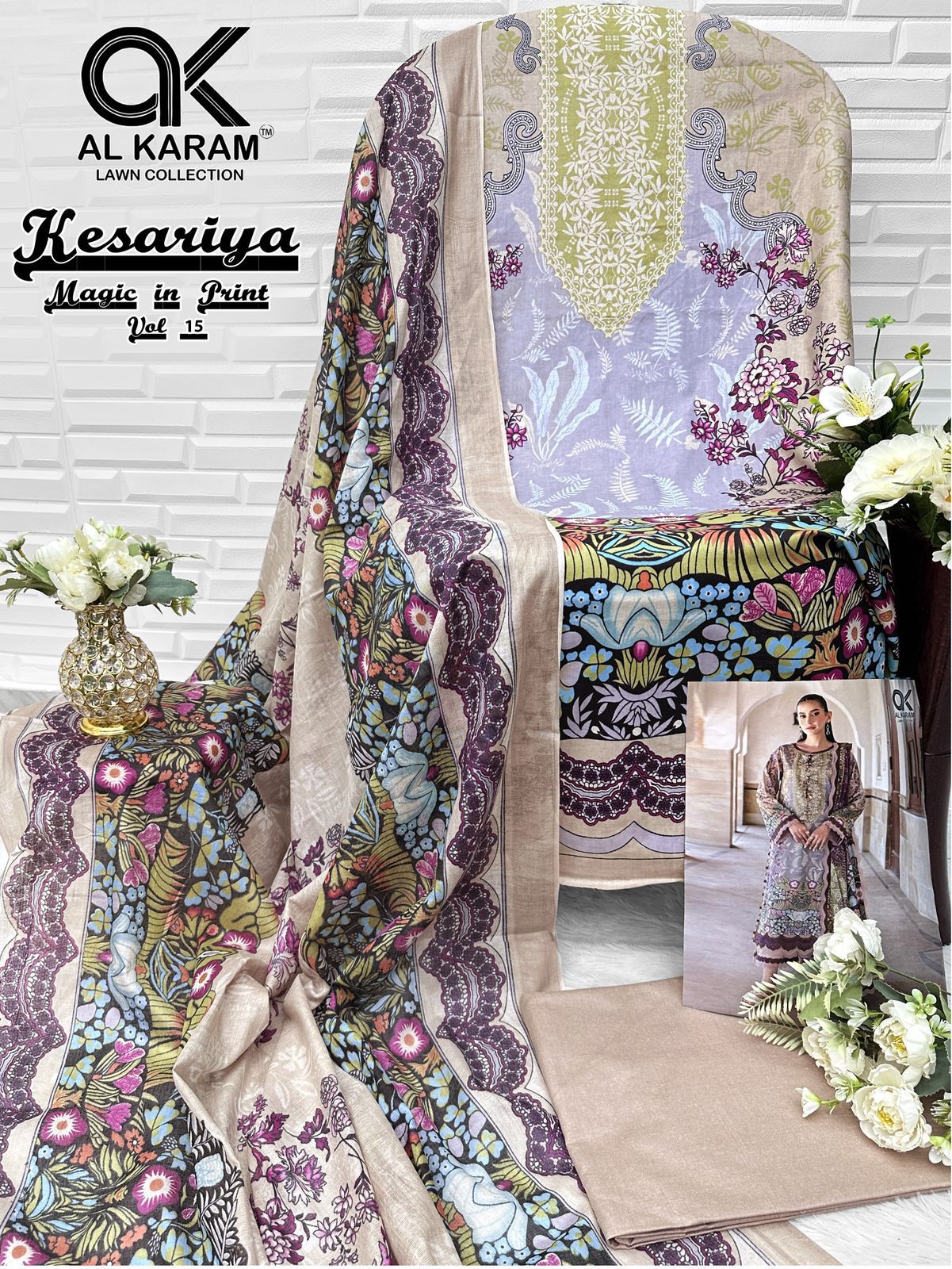 Kesariya Magic In Print Vol 15 Al Karam Cambric Karachi Salwar Suits Exporter India