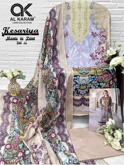 Kesariya Magic In Print Vol 15 Al Karam Cambric Karachi Salwar Suits Exporter India