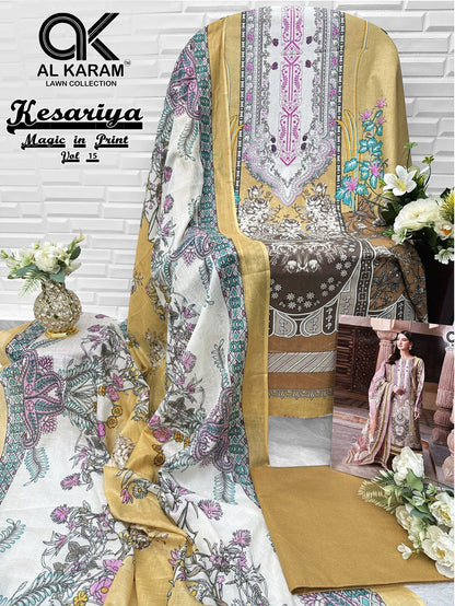 Kesariya Magic In Print Vol 15 Al Karam Cambric Karachi Salwar Suits Exporter India