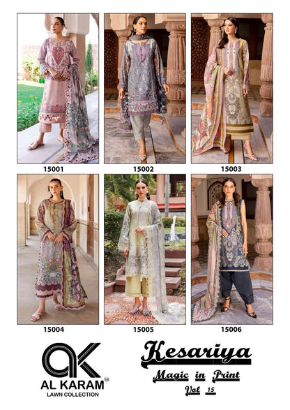 Kesariya Magic In Print Vol 15 Al Karam Cambric Karachi Salwar Suits Exporter India
