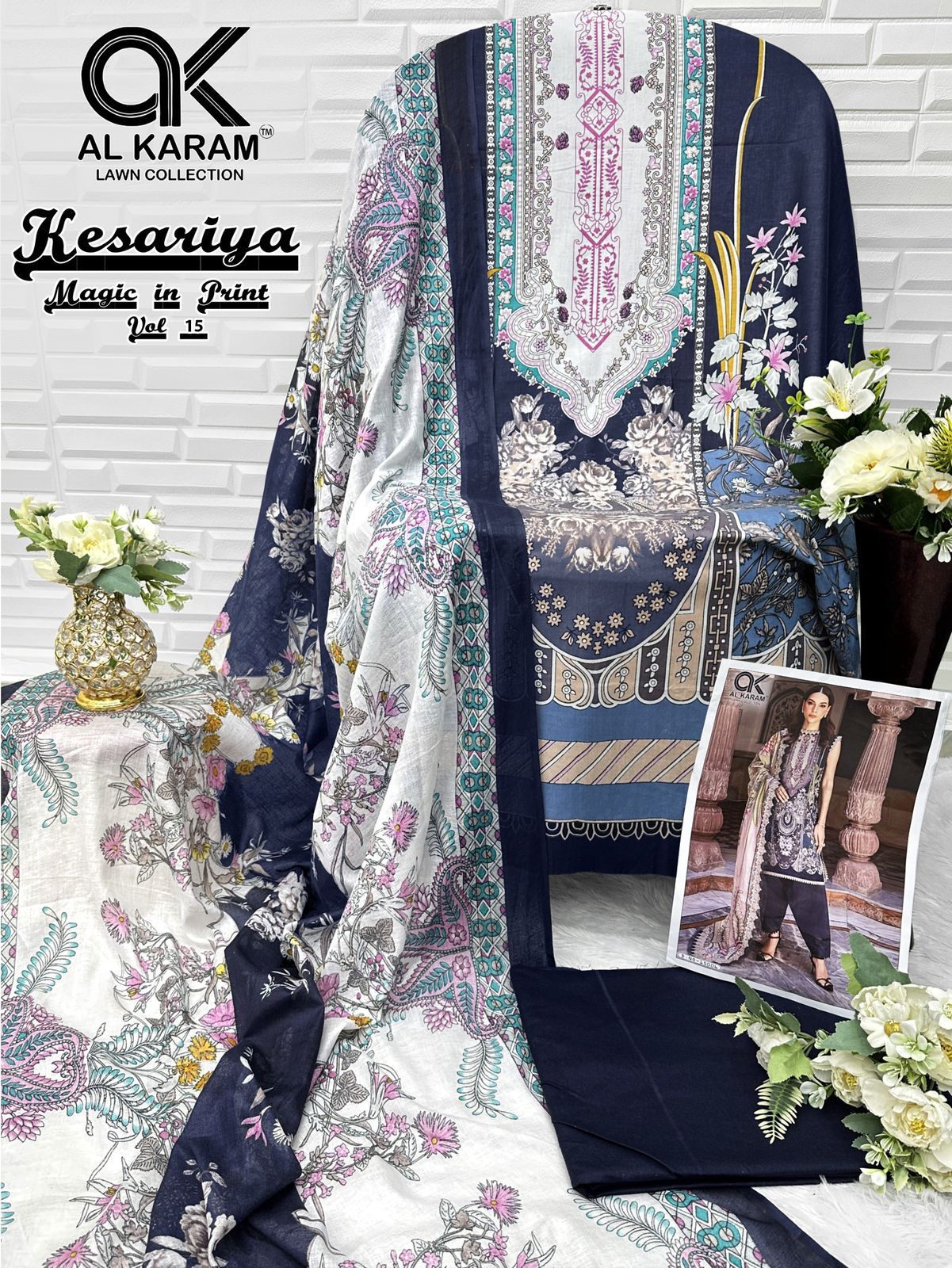 Kesariya Magic In Print Vol 15 Al Karam Cambric Karachi Salwar Suits Exporter India