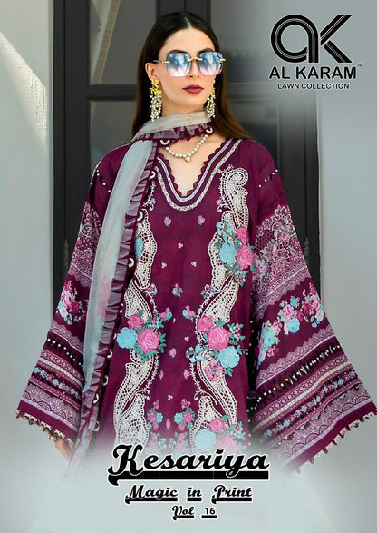 Kesariya Magic In Print Vol 16 Al Karam Cambric Karachi Salwar Suits Supplier Gujarat