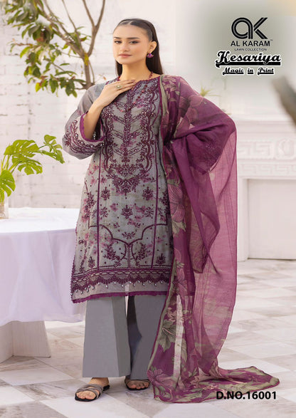 Kesariya Magic In Print Vol 16 Al Karam Cambric Karachi Salwar Suits Supplier Gujarat