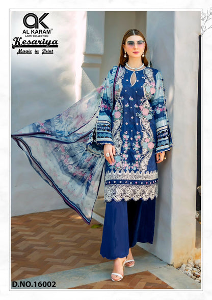 Kesariya Magic In Print Vol 16 Al Karam Cambric Karachi Salwar Suits Supplier Gujarat