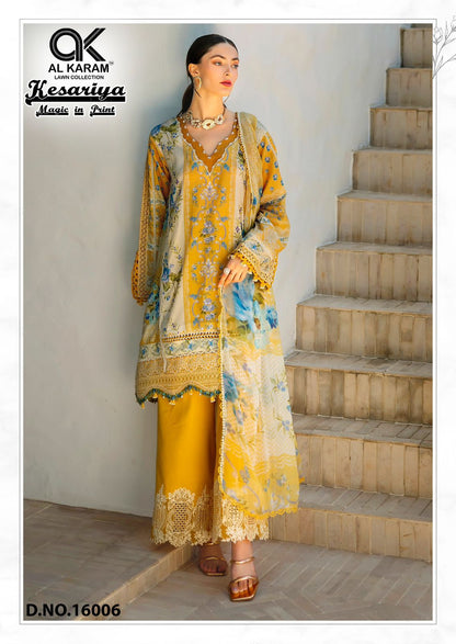 Kesariya Magic In Print Vol 16 Al Karam Cambric Karachi Salwar Suits Supplier Gujarat