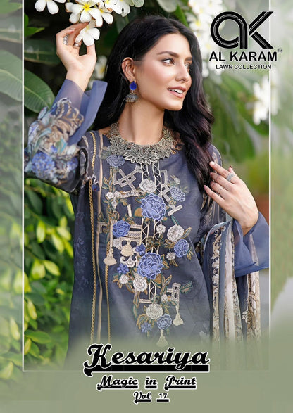 Kesariya Magic In Print Vol 17 Al Karam Cambric Karachi Salwar Suits Supplier Gujarat