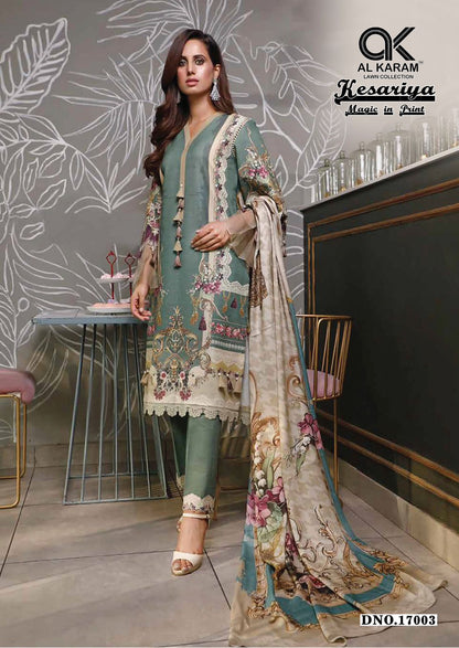 Kesariya Magic In Print Vol 17 Al Karam Cambric Karachi Salwar Suits Supplier Gujarat