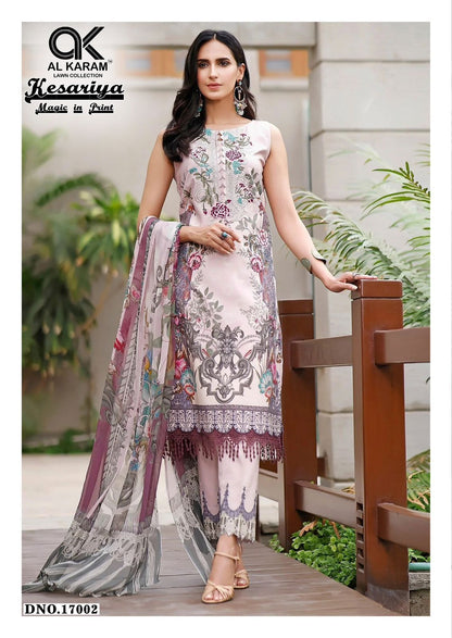 Kesariya Magic In Print Vol 17 Al Karam Cambric Karachi Salwar Suits Supplier Gujarat