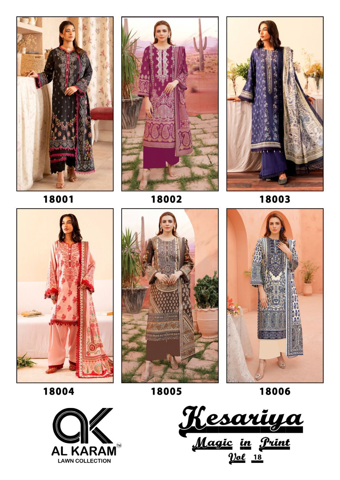 Kesariya Magic In Print Vol 18 Al Karam Cambric Karachi Salwar Suits Wholesaler