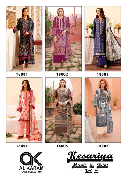 Kesariya Magic In Print Vol 18 Al Karam Cambric Karachi Salwar Suits Wholesaler